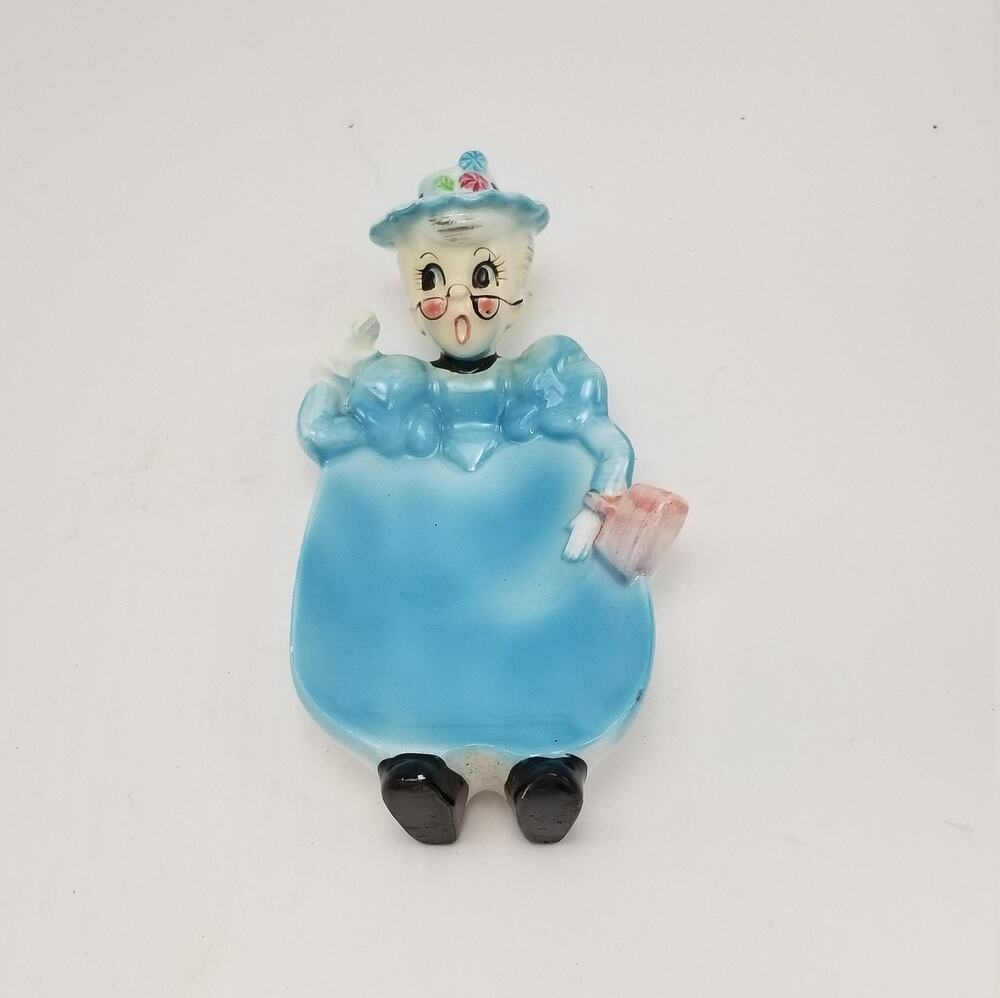 Vintage Mid Century Enesco Busy Biddy Granny Spoon Rest Kitsch Grannycore Decor